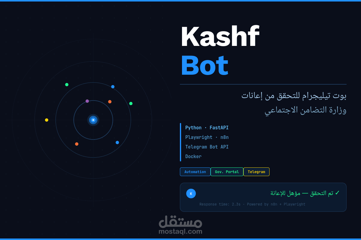 KashfBot — بوت تيليجرام للتحقق من إعانات وزارة التضامن الاجتماعي