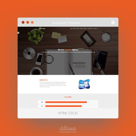 تصميم template لموقع الكتروني باستخدام لغات البرمجة واظهار امكانيات الjavascript بشكل خاص داخل الصفحة