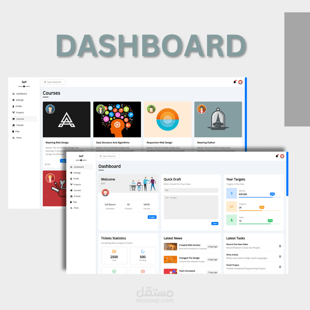 تصميم Template لموقع الكتروني باستخدام لغات البرمجة (dashboard)