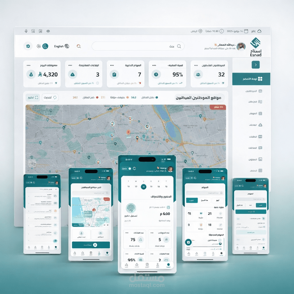 إسناد | تطبيق للموظفين + لوحة تحكم للشركات