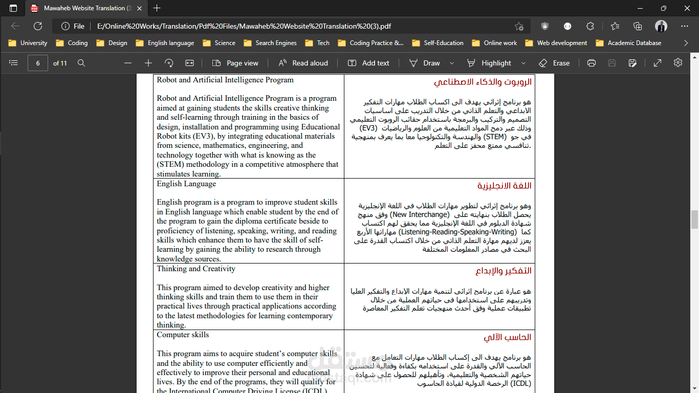 ترجمة موقع الى اللغة الانجليزية