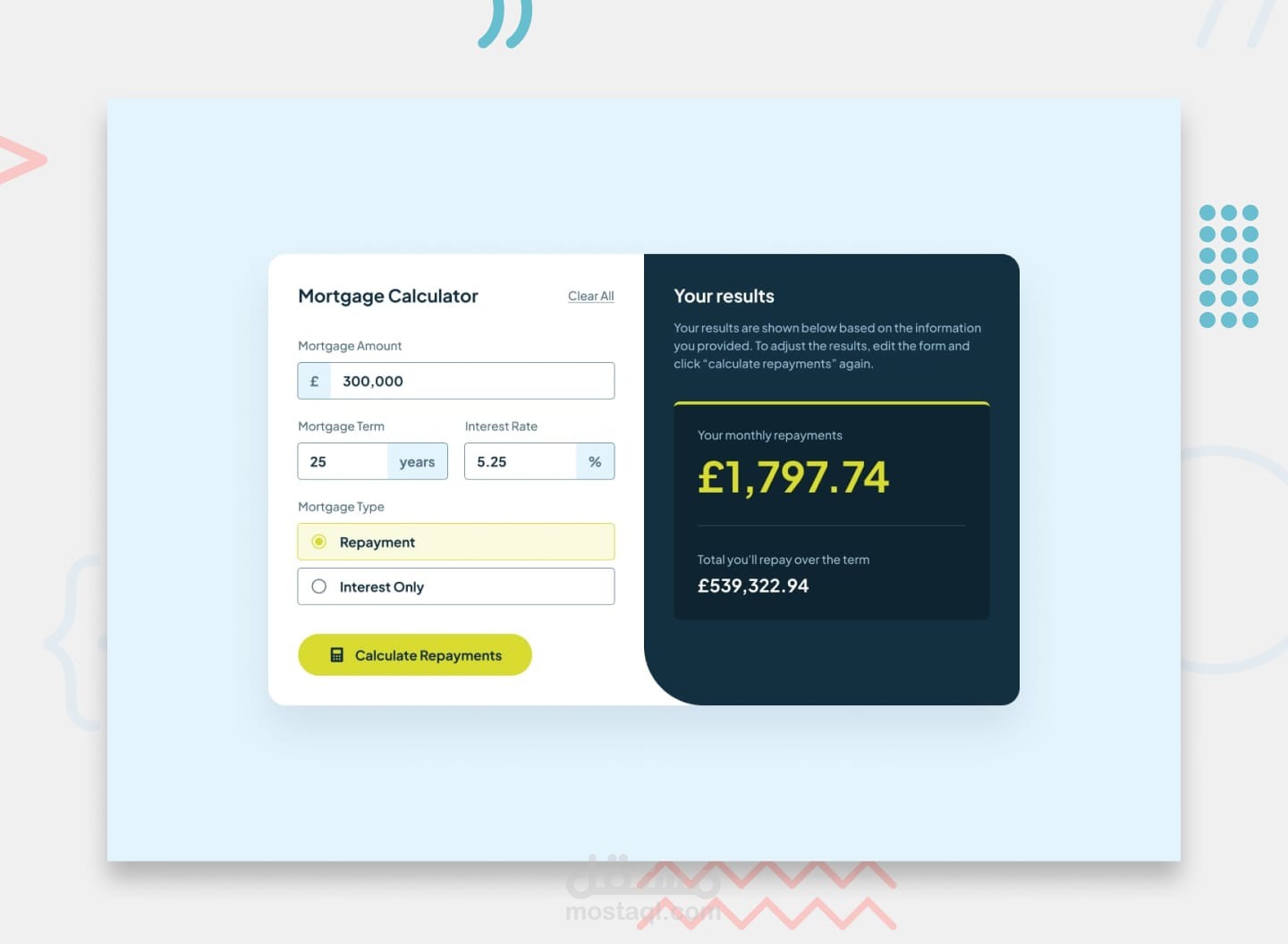 Mortgage repayment calculator