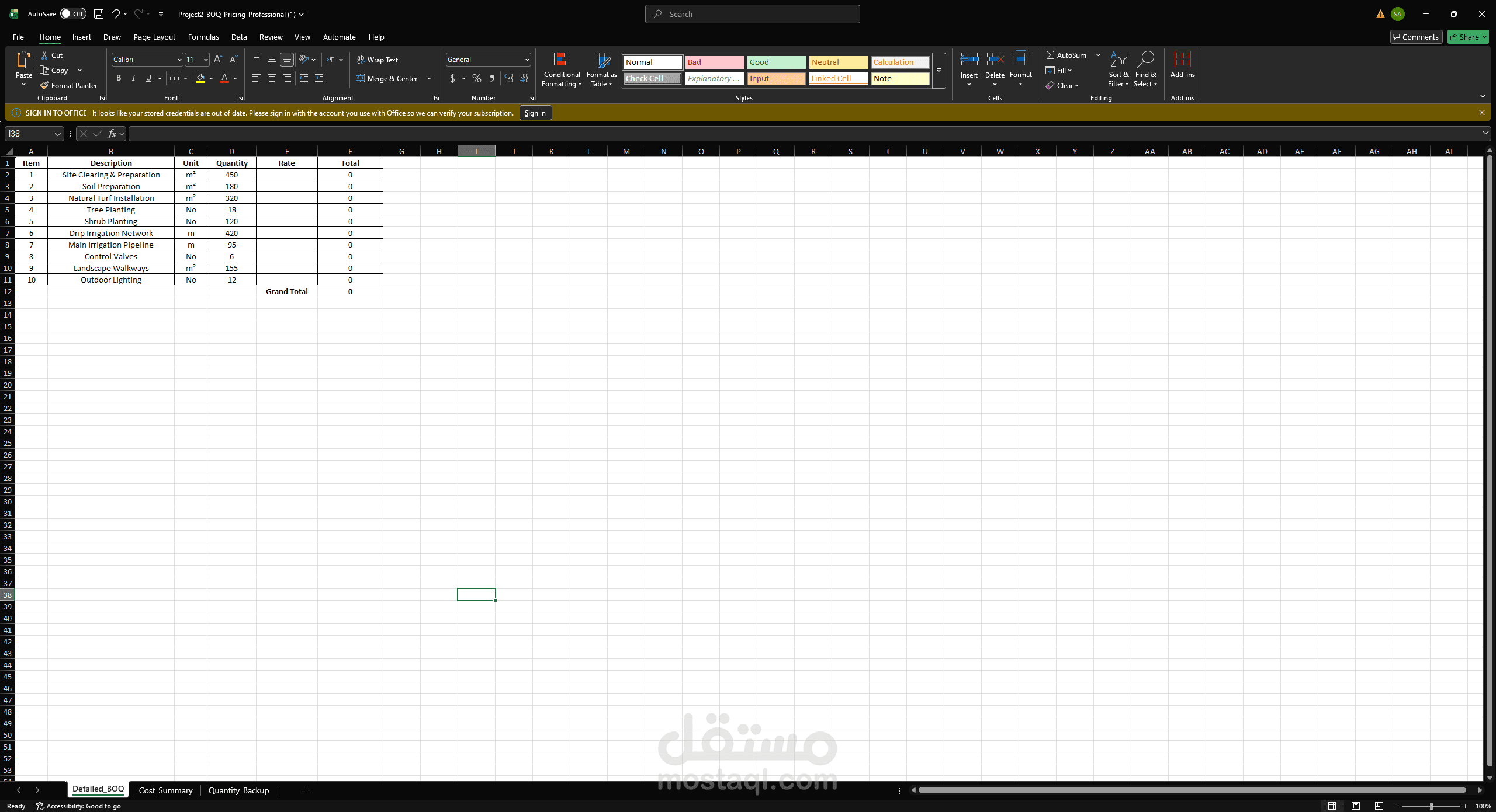 BOQ Preparation for Residential Landscape