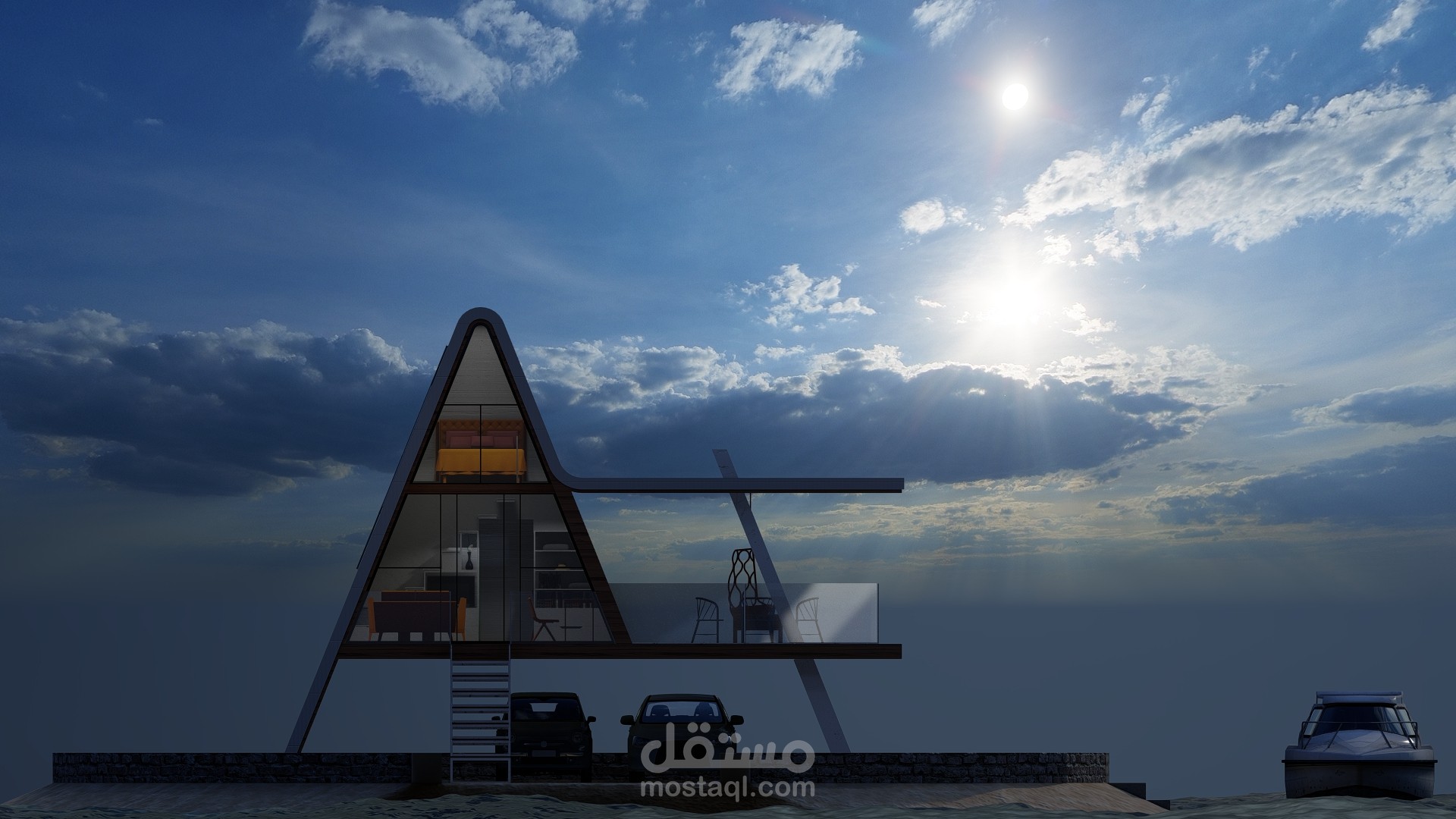 تصميم مبدأي لمنزل صغير علي مساحة 40 متر مربع ( محاكاة غرق مدينة الاسكندرية ومحاولة النجاة )