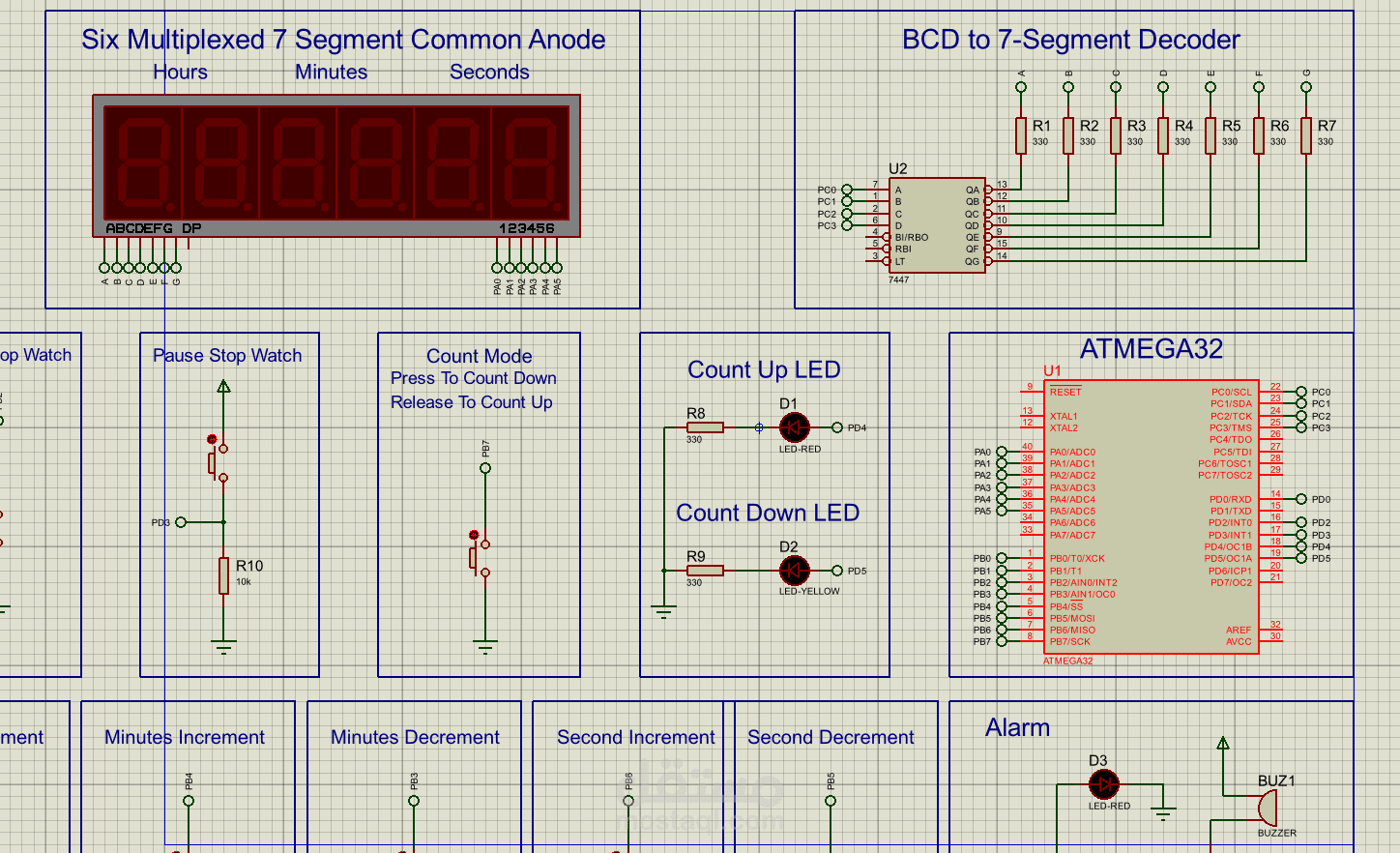 Digital Stopwatch and Timer using Proteus