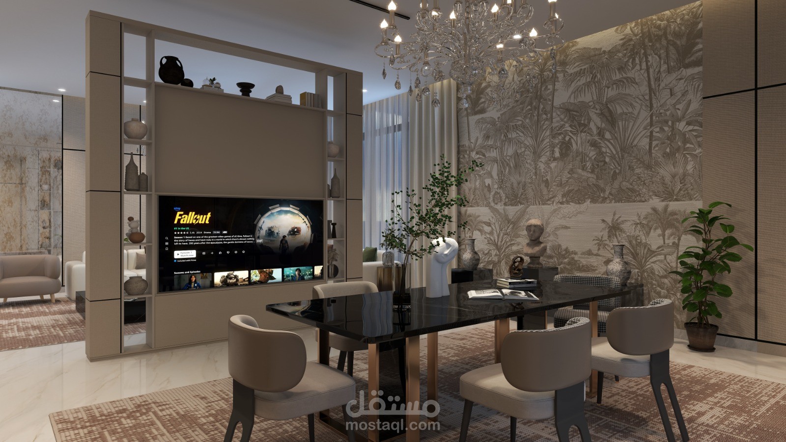 تصميم صاله طعام وغرفه معيشه