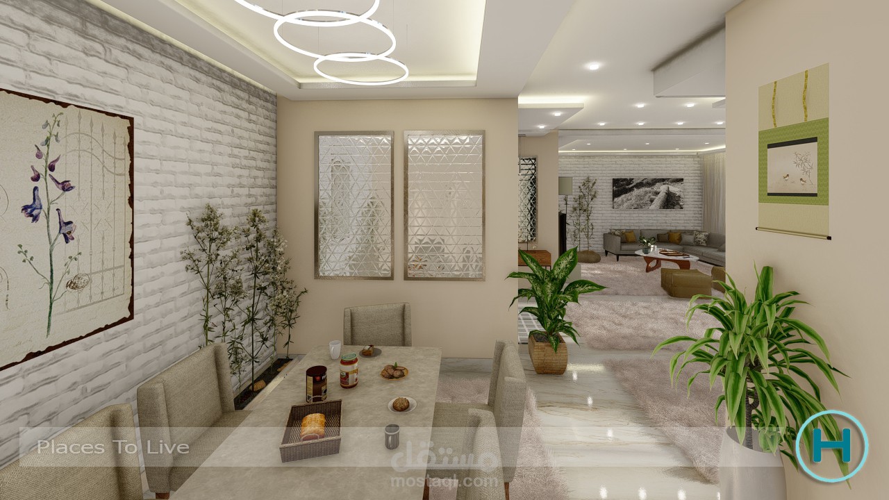 شقة سكنية - تصميم داخلي وبناء النموذج وإخراج رندر.