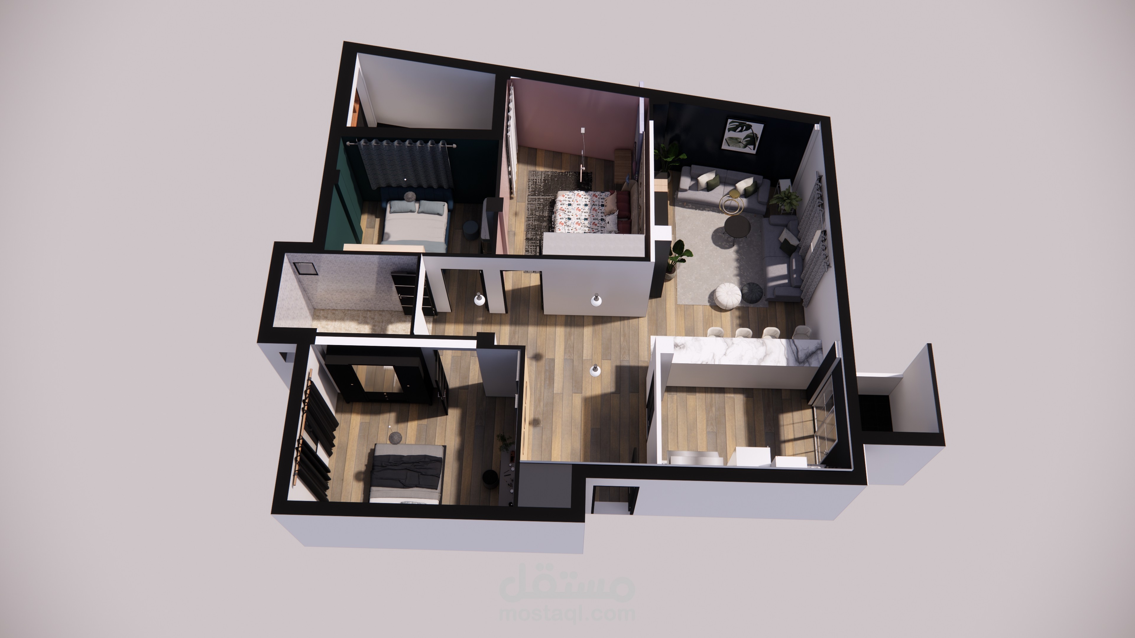 تقسيم معمارى مع توزيع فرش داخلى باستخدام برنامج sketch up