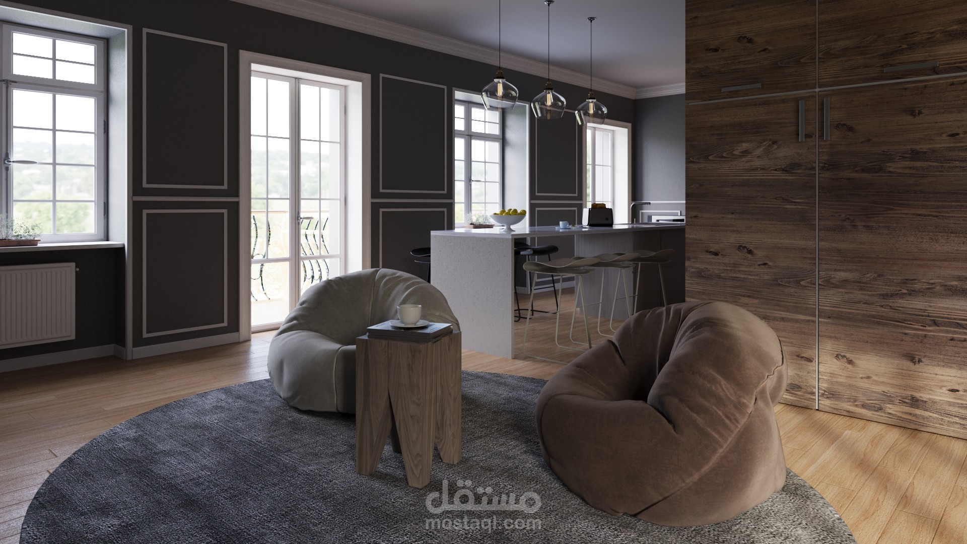 تصميم داخلي عصري بنظام الفراغات المفتوحة