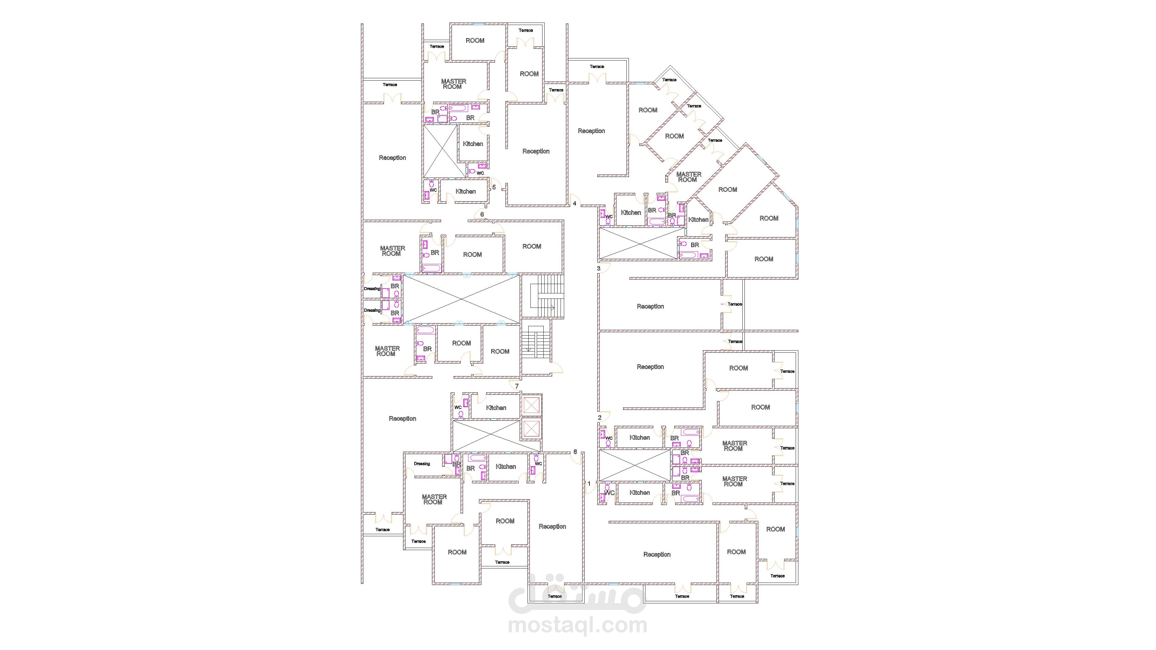 تصميم معماري لعمارة سكنية مكونة من 8 شقق في الطابق