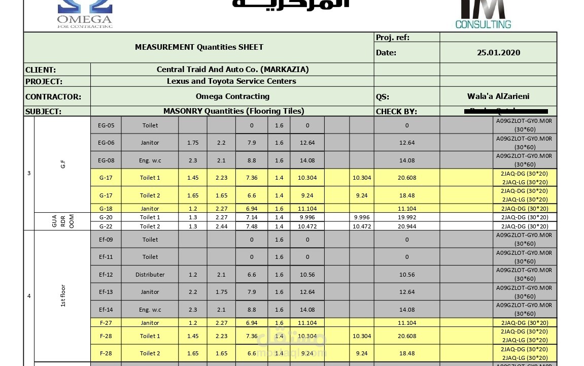 حساب الكميات