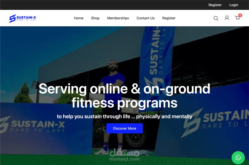 Sustain-X – منصة لياقة بدنية أونلاين وأرض مع متجر WooCommerce