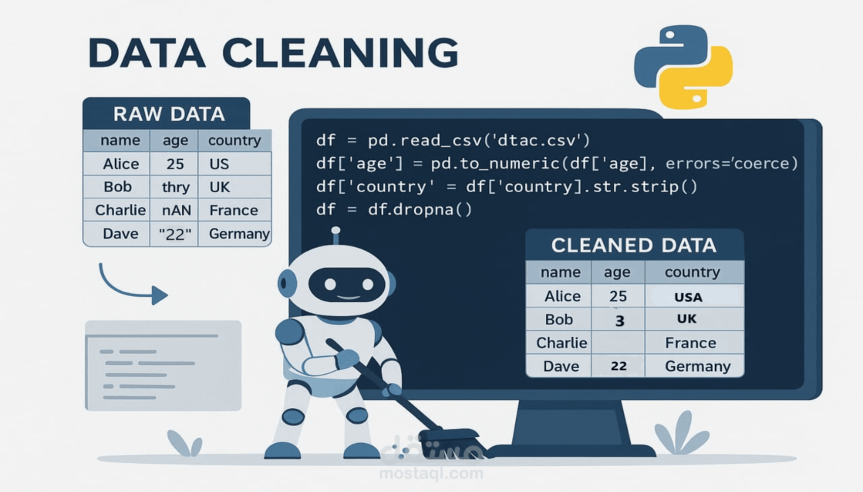 عمل تنظيف و تهيئه البيانات ( Data Cleansing )