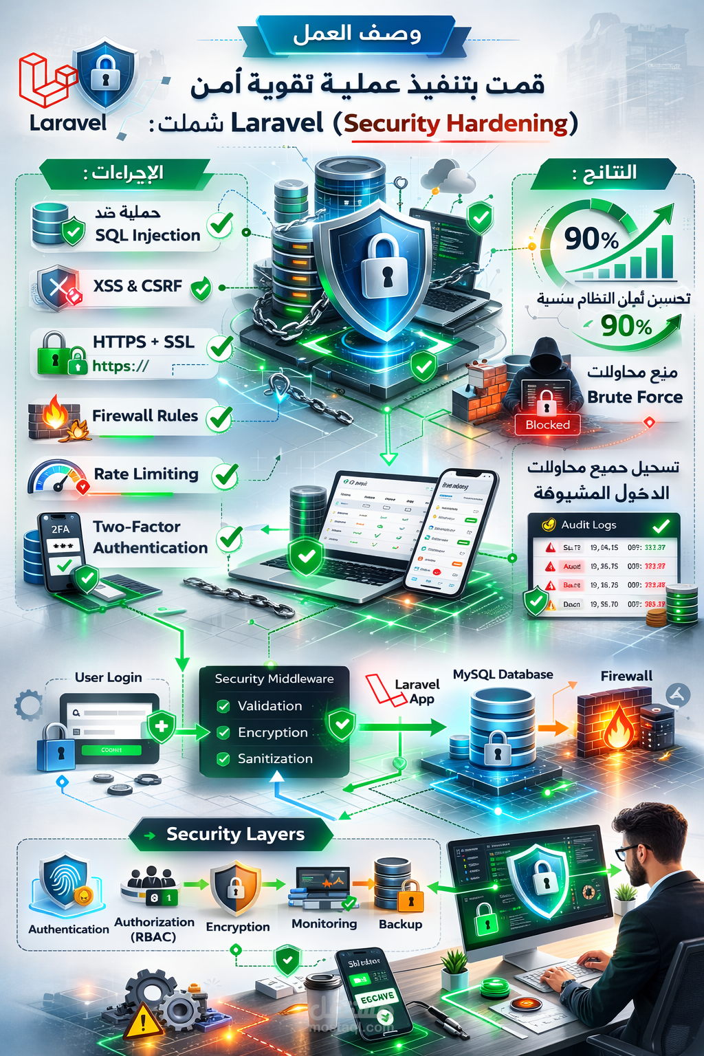 تنفيذ نظام أمان متكامل لتطبيق ويب (Web Security Hardening)