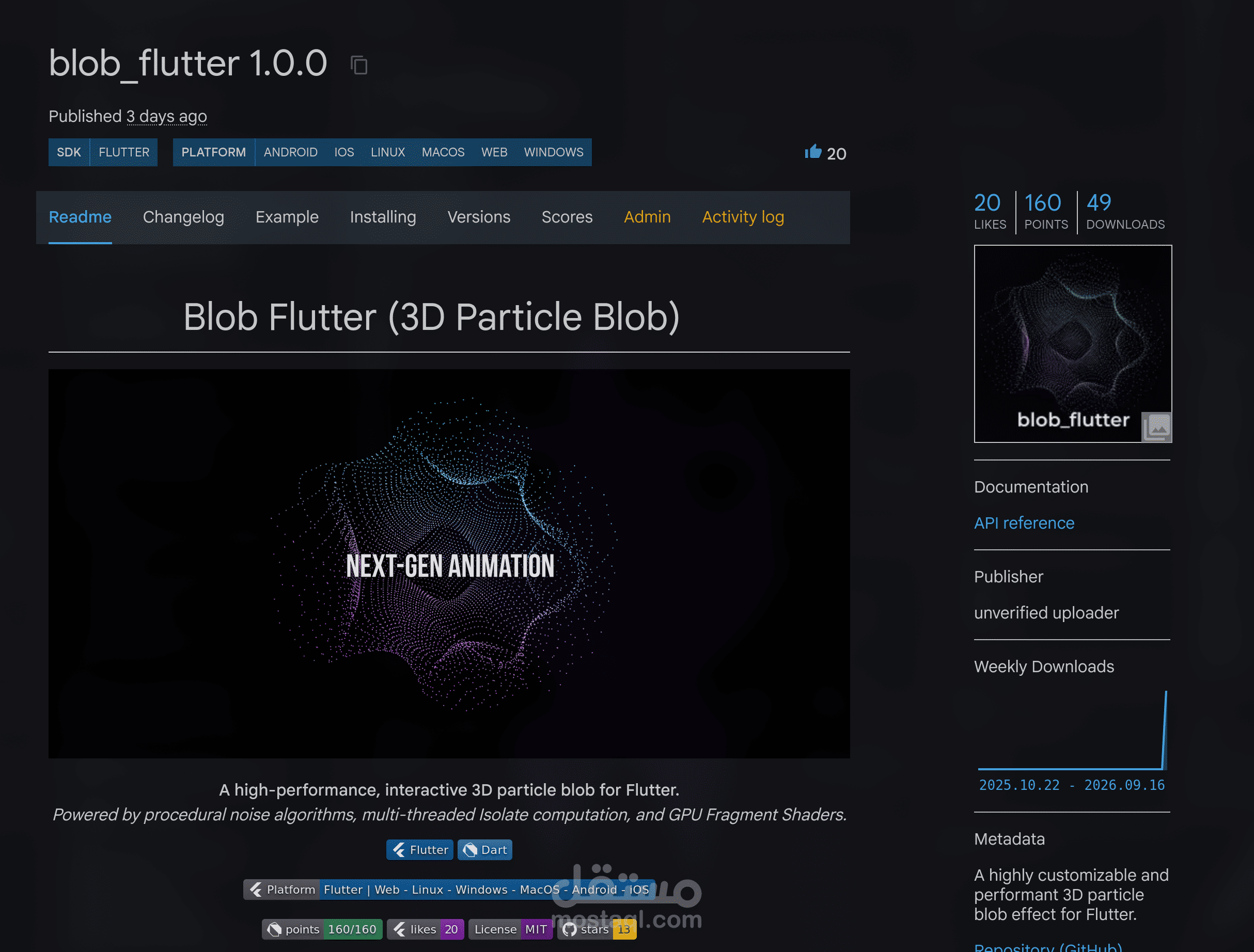 مكتبه blob_flutter هي مكتبه عاليه الاداء تقوم بعمل مجسم هلامي ثلاثي الابعاد