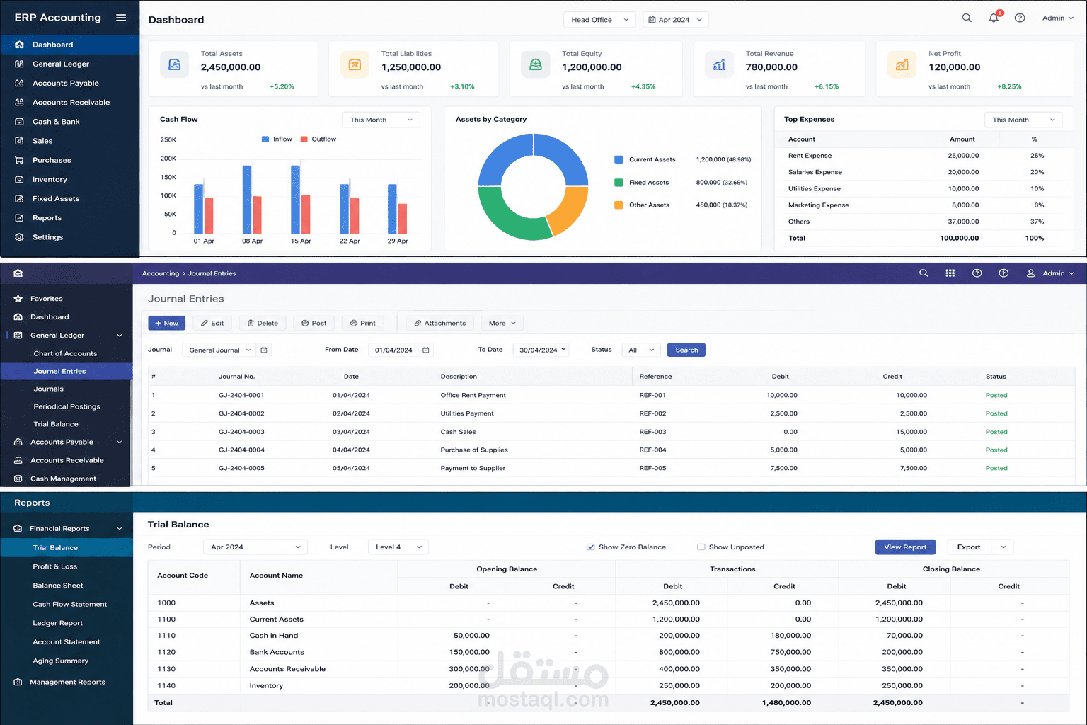 محاسب محترف لتسجيل القيود اليومية ومتابعة الحسابات والإقفالات الشهرية على Excel وأنظمة ERP