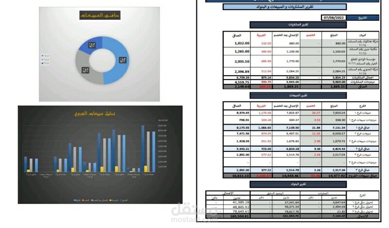 انشاء تقارير علي برنامج الاكسيل وعمل تحليل مالي للبيانات