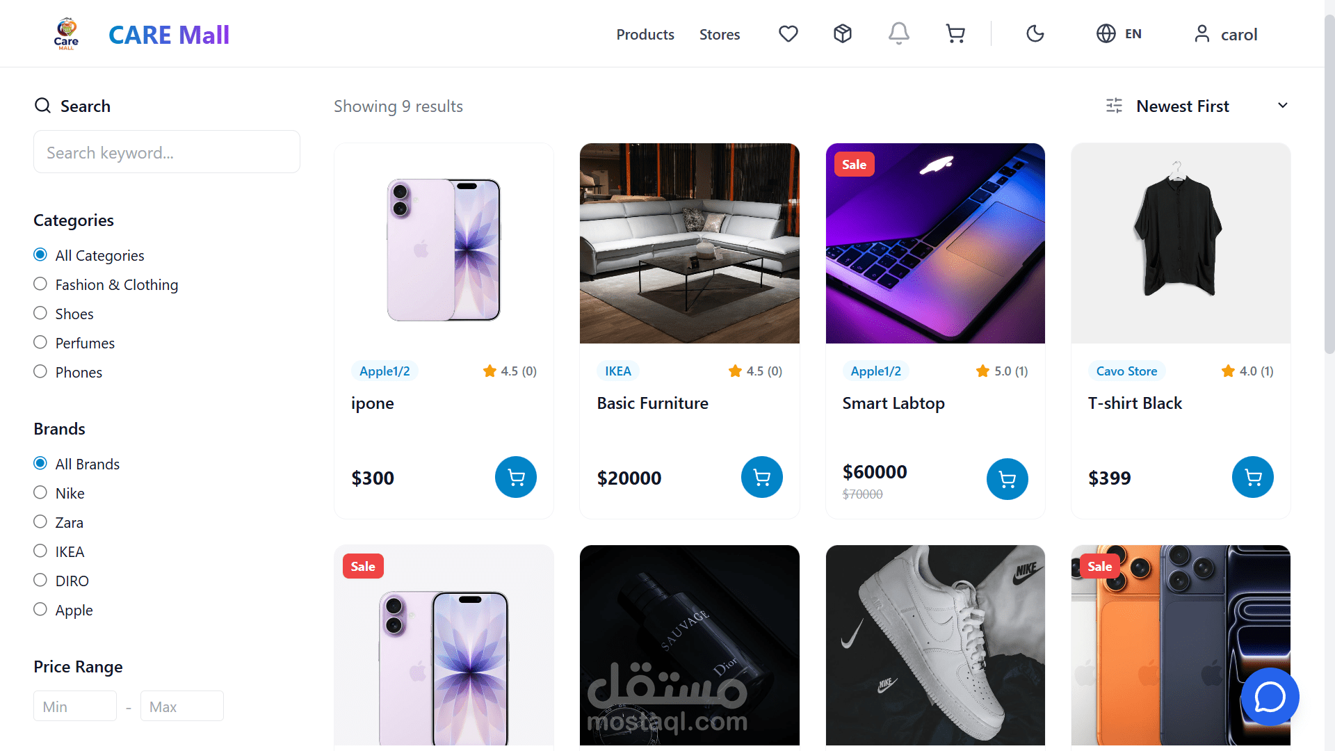 Care Mall Full E-commerce  web site