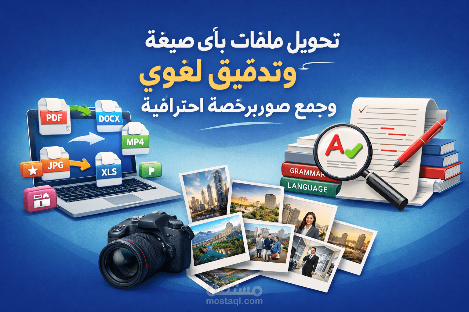 تحويل ملفات بأي صيغة وتدقيق لغوي وجمع صور مرخصة احترافية