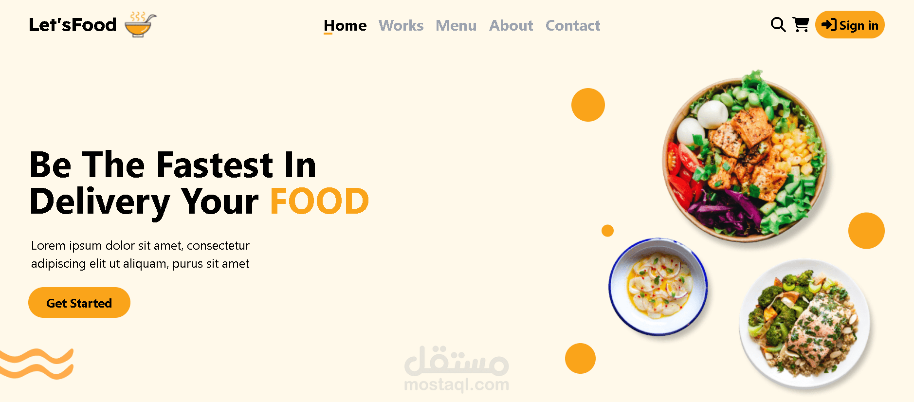 صفحة هبوط Let'sFood لطلب وتوصيل الطعام