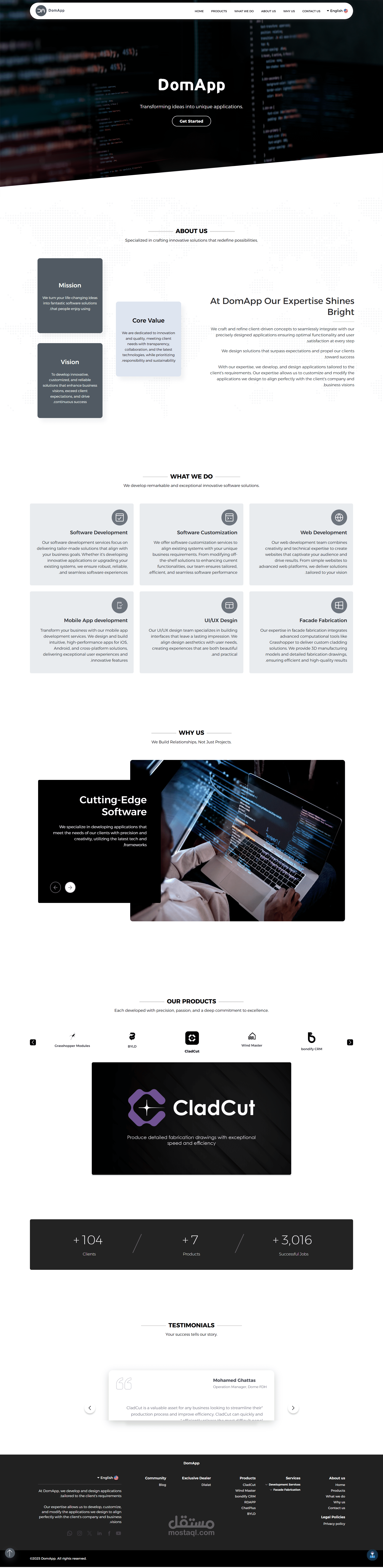 موقع مختص لشركة برمجيات يعرض خدمات ومشاريعه