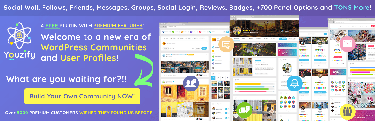 Youzify — إضافة ملفات شخصية ومجتمع لووردبريس (+10,000 عملية بيع على Envato)