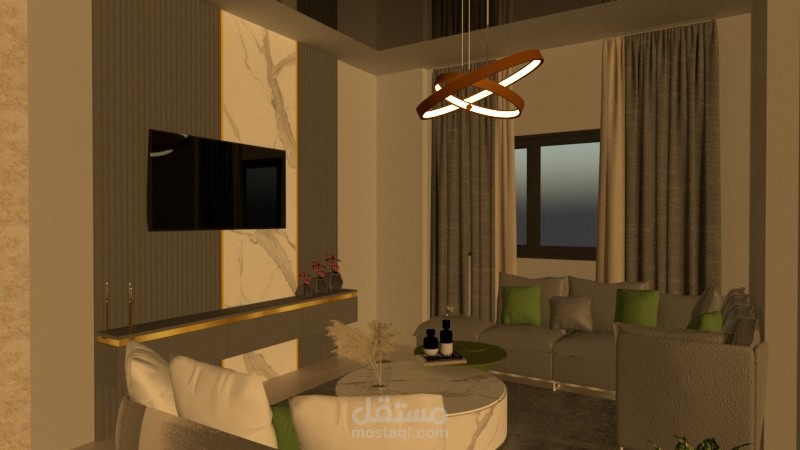 تصميم غرفة معيشة معي طاولة طعام