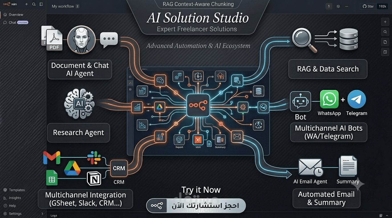 تطوير وكلاء الذكاء الاصطناعي (AI Agents) وأتمتة الأعمال باستخدام n8n