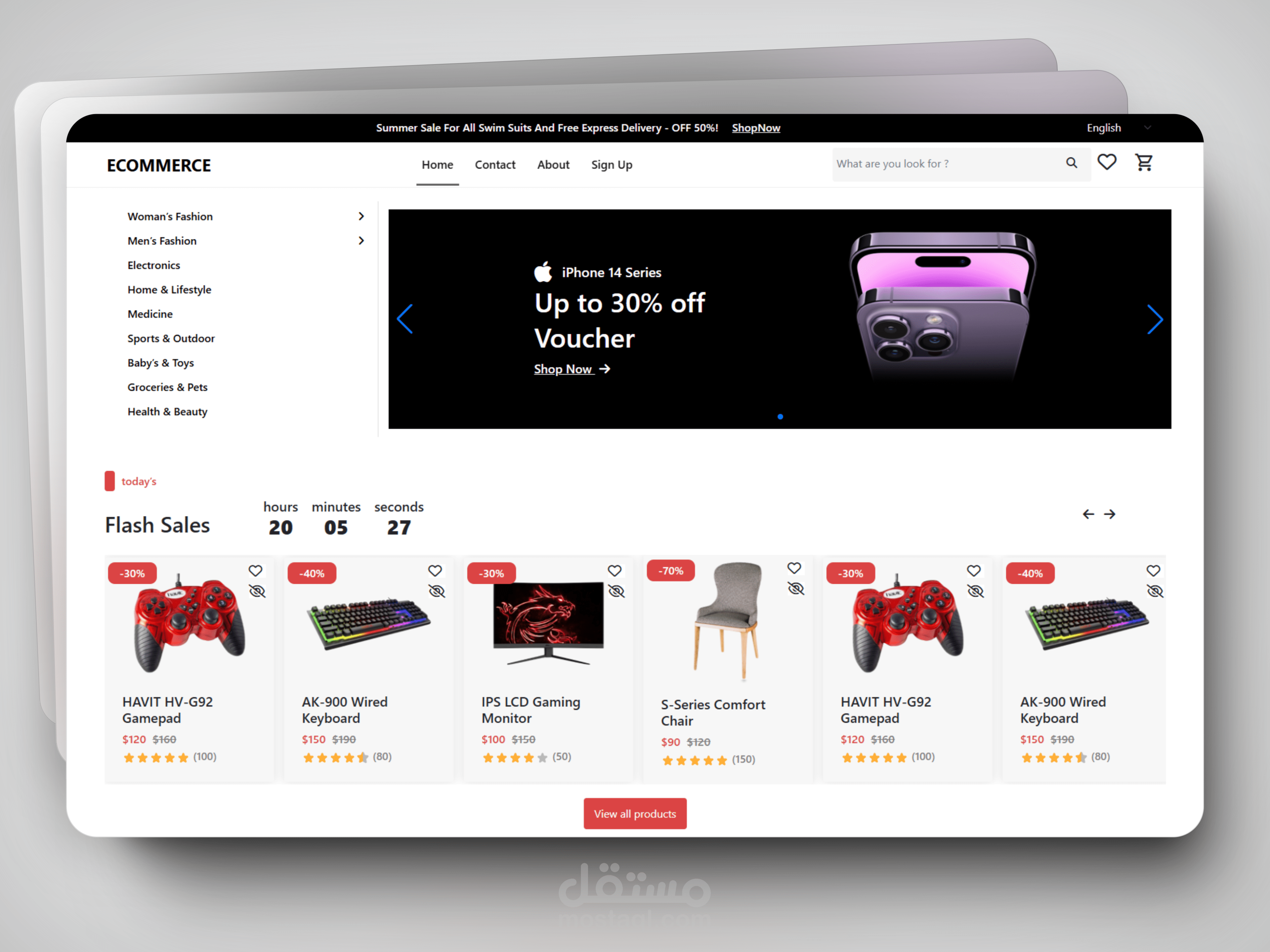 تصميم واجهة مستخدم لموقع متجر إلكتروني احترافي