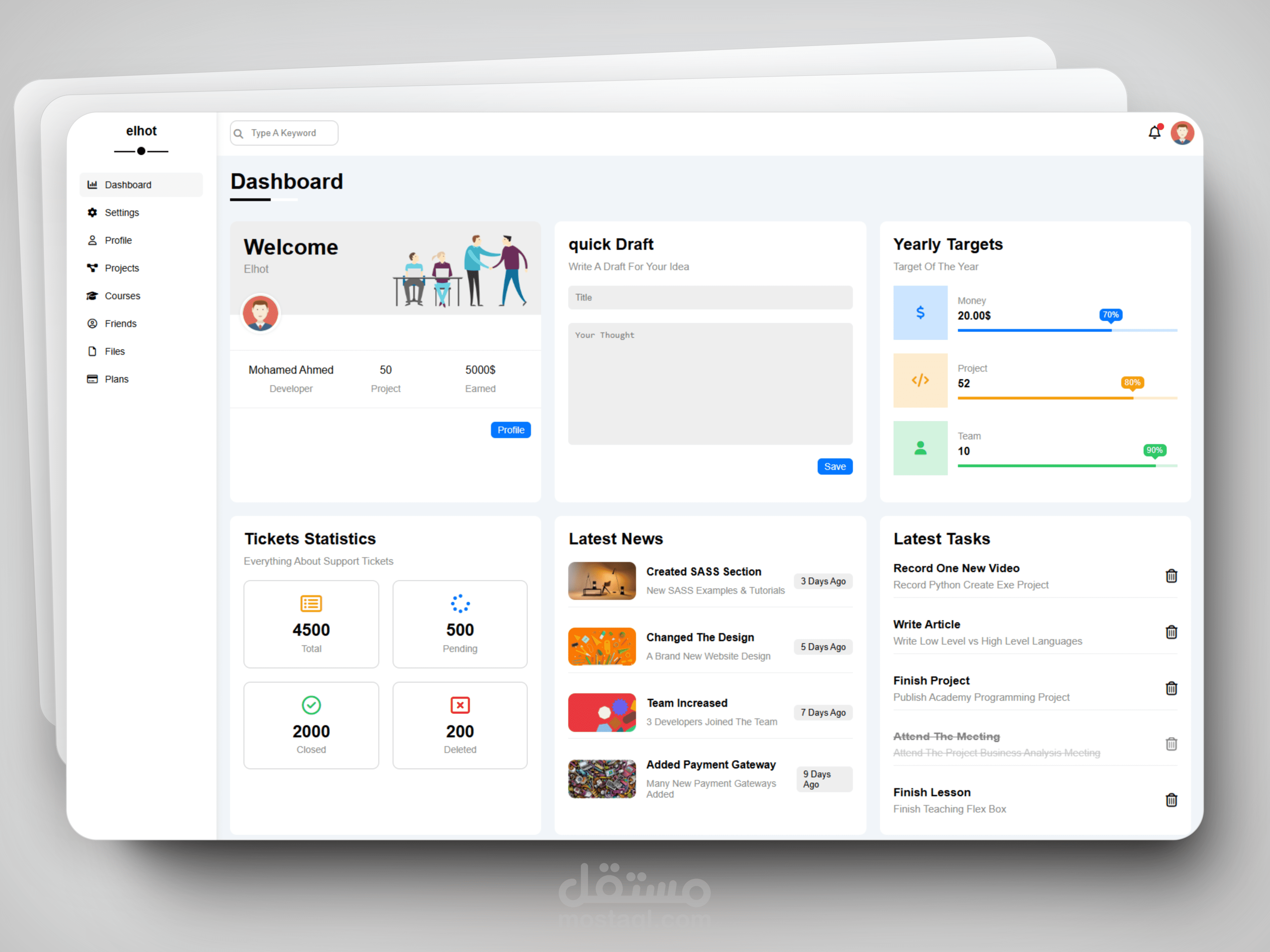 تصميم لوحة تحكم ديناميكي متجاوب بلغة Js