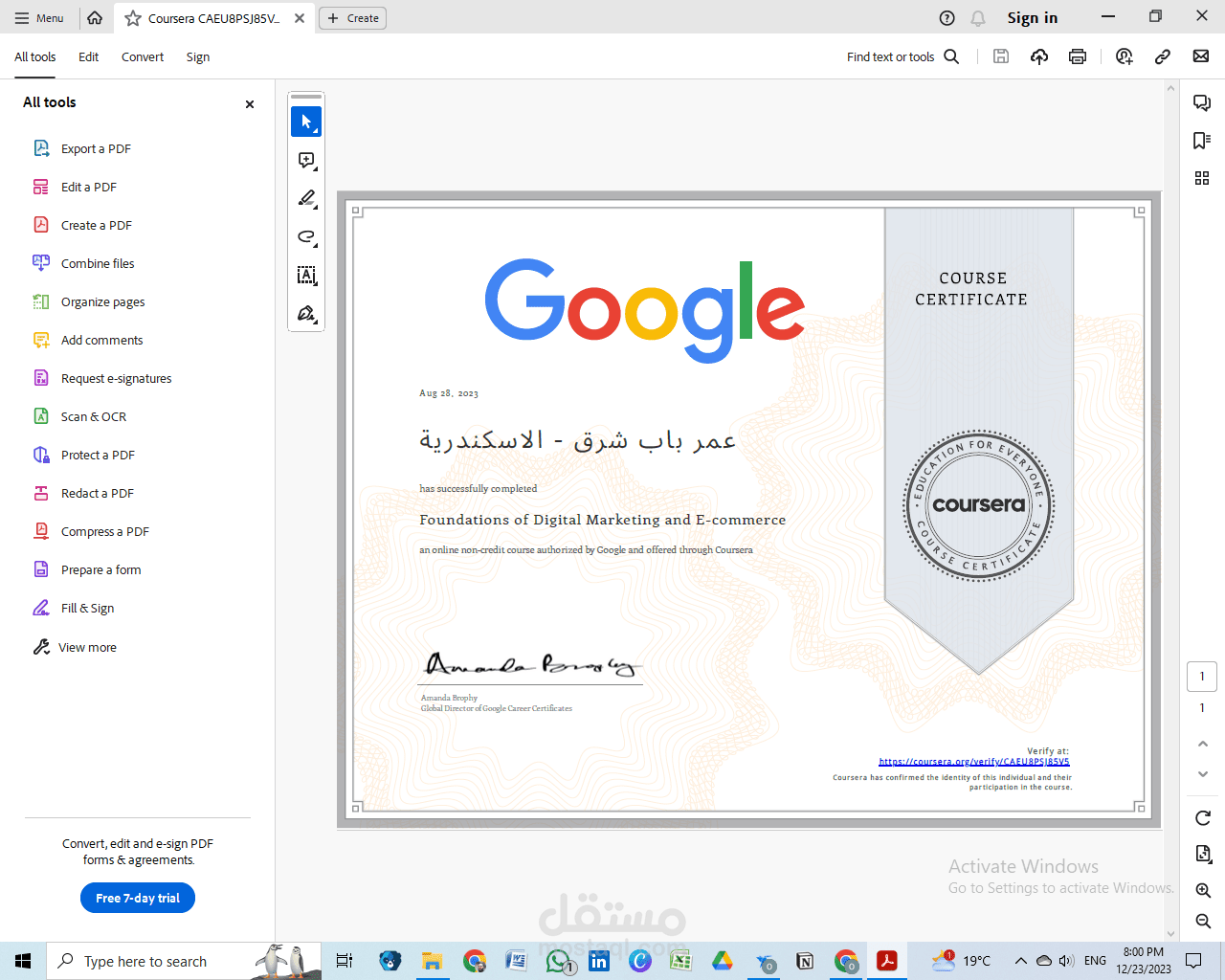 Digital Marketing Certificate by Google & Coursera