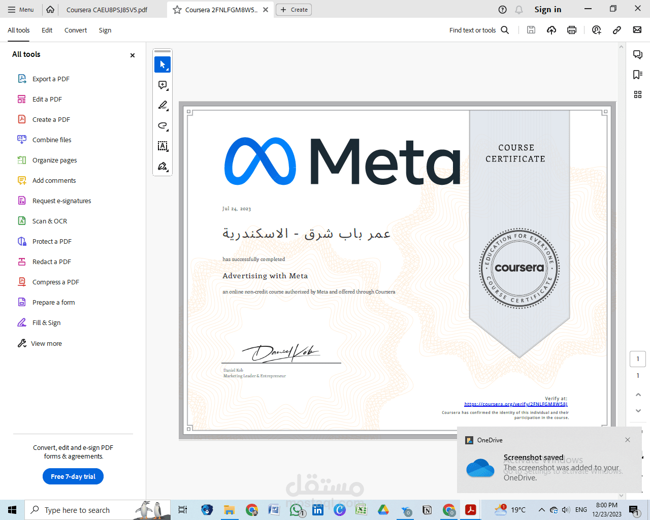 Advertising Certificate by Facebook & Coursera