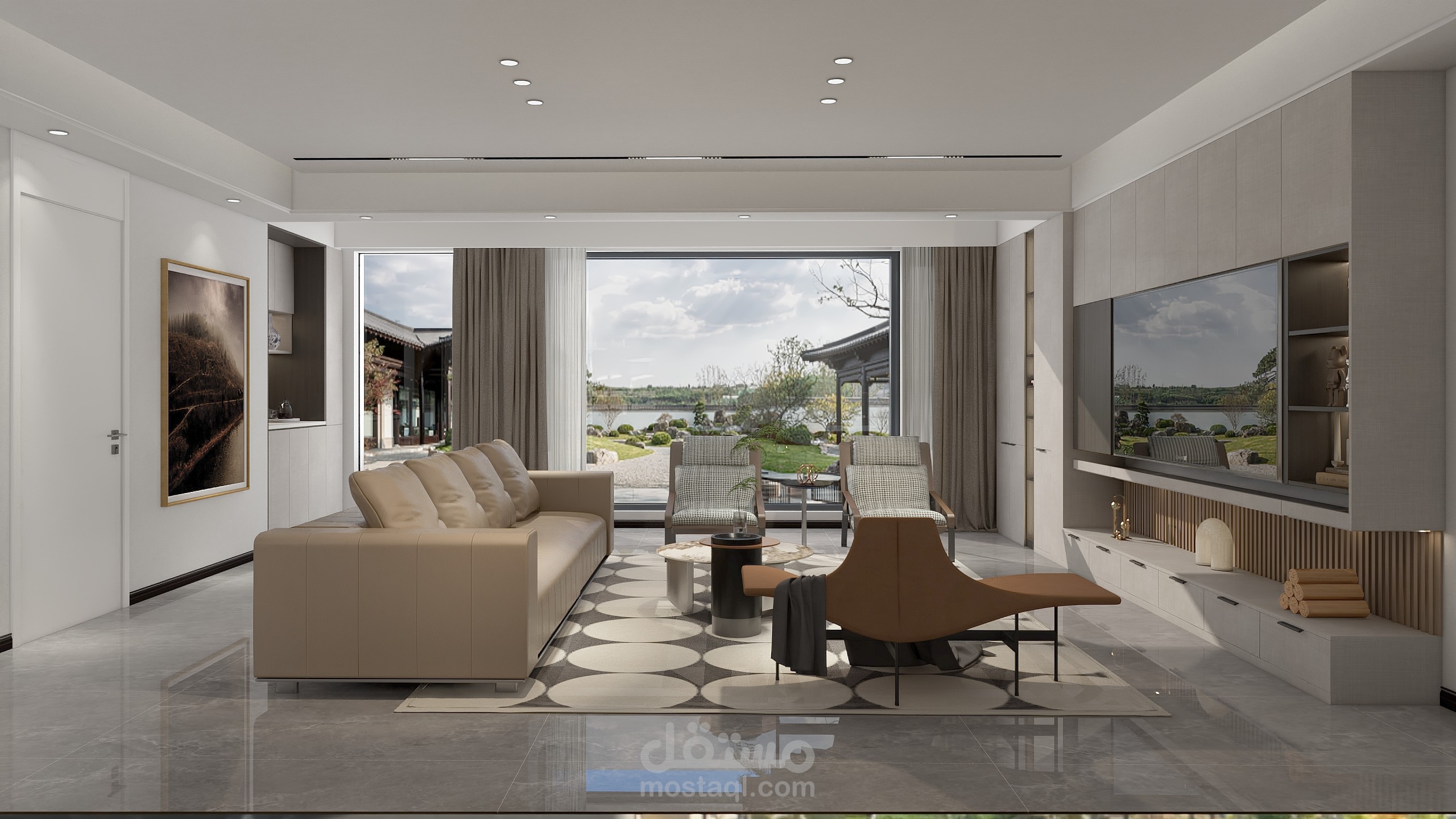 استديو يتضمن غرفة معيشة وغرفة نوم ماستر