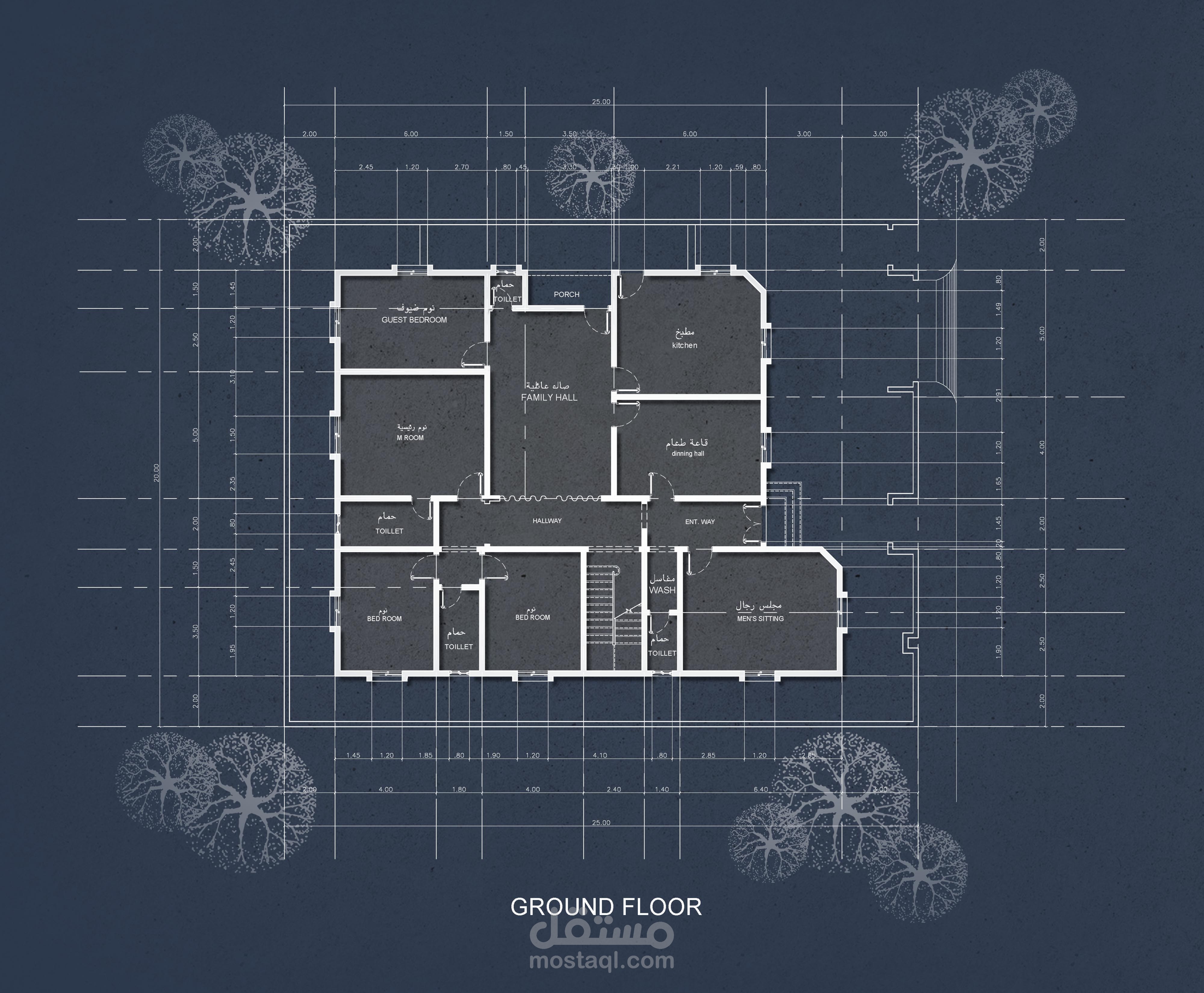 تصميم مسقط افقي مخطط معماري بالابعاد