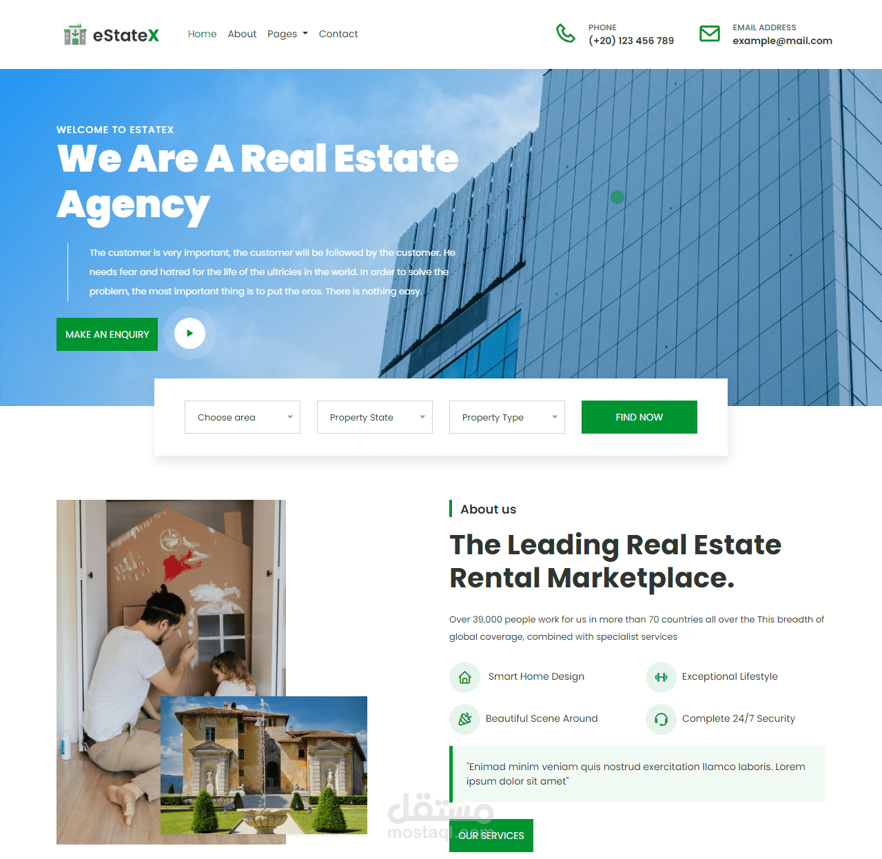 واجهة موقع لشركة تسويق عقاري Real Estate Agency