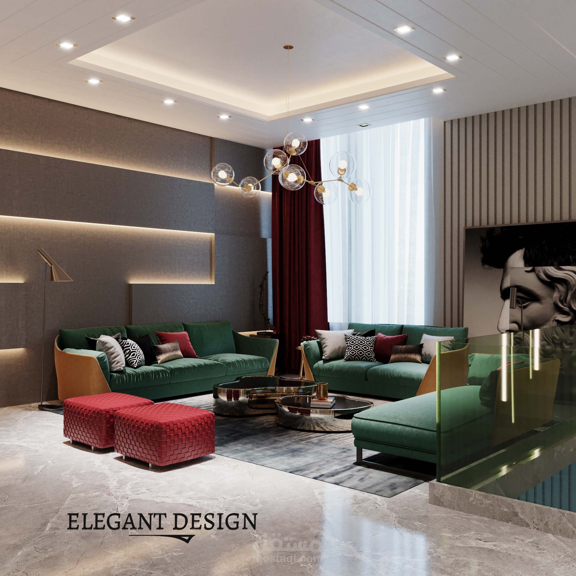 صالة عائلية وممرات مودرن