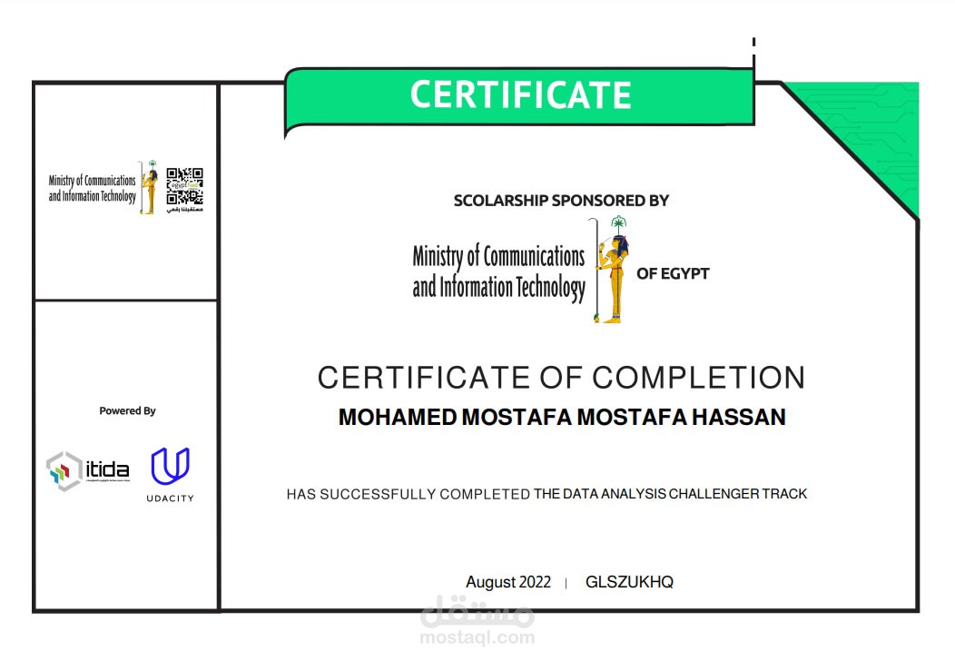 شهادة Data Analysis من Udacity