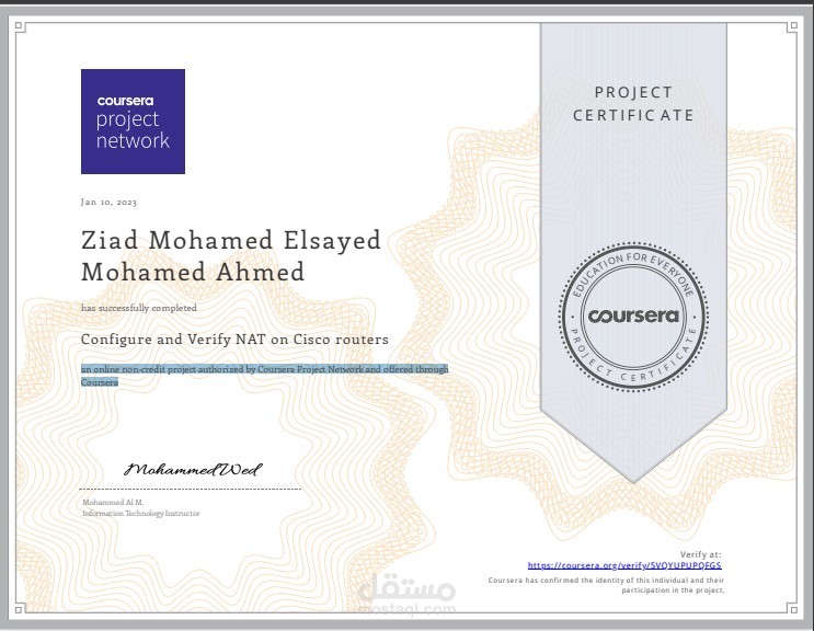 an online non-credit project authorized by Coursera Project Network and offered through Coursera