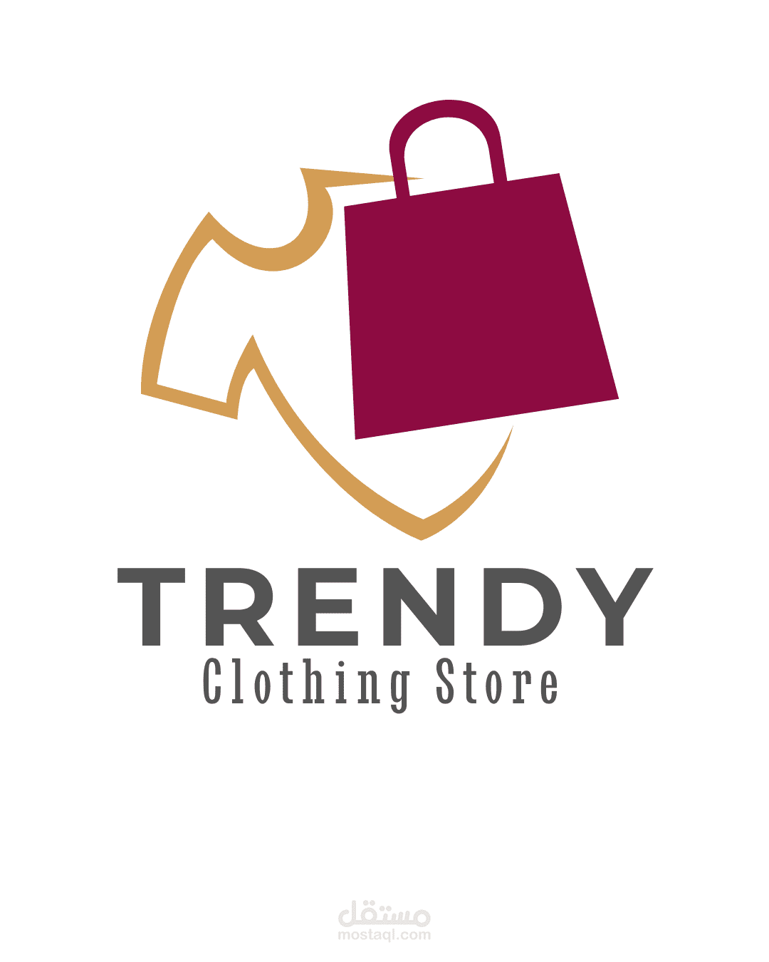 تصميم شعار أنيق ومعبّر لمتجر ملابس "TRENDY" مع عناصر تسوق جذابة