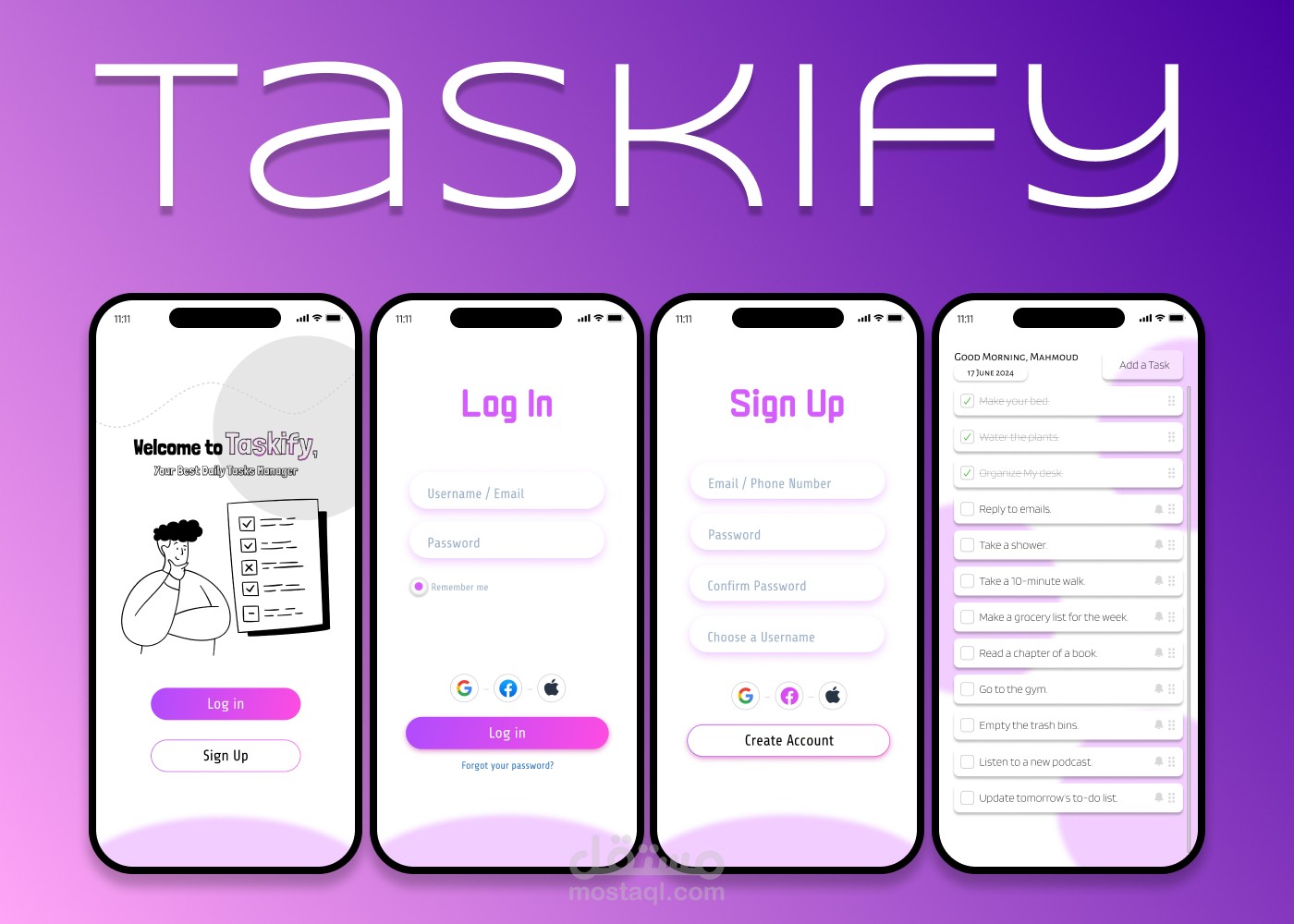 تصميم واجهة المستخدم لتطبيق Taskify