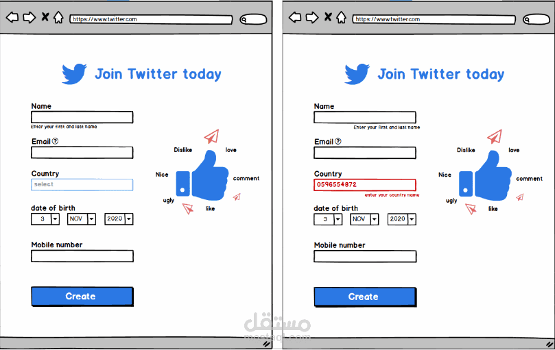 تصميم نموذج ادخال بشكل متناسق لمواقع السوشال ميديا .