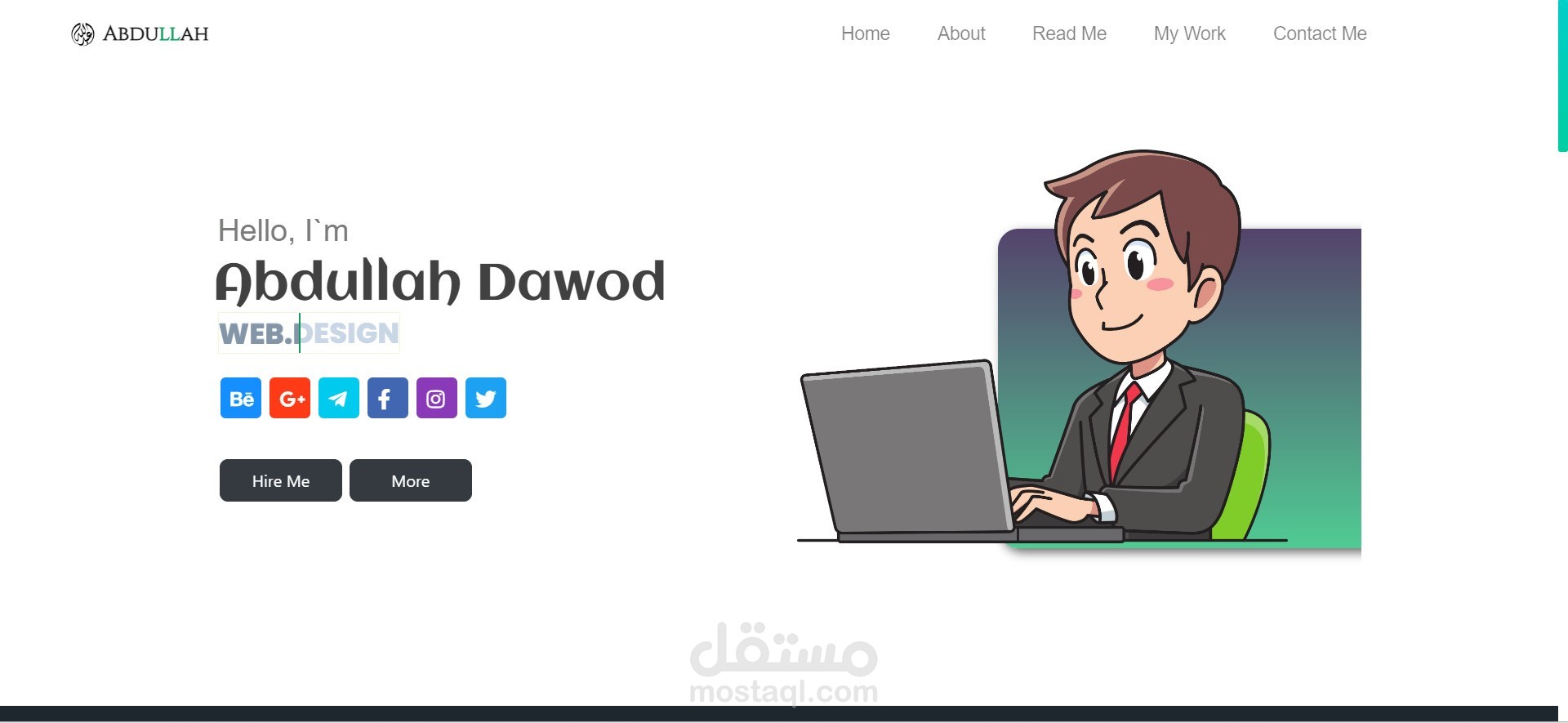 تصميم موقع الكتروني شخصي لعرض الأعمال والمهارات باستخدام التقنيات HTML, CSS, JS, jQuery, Bootstrap