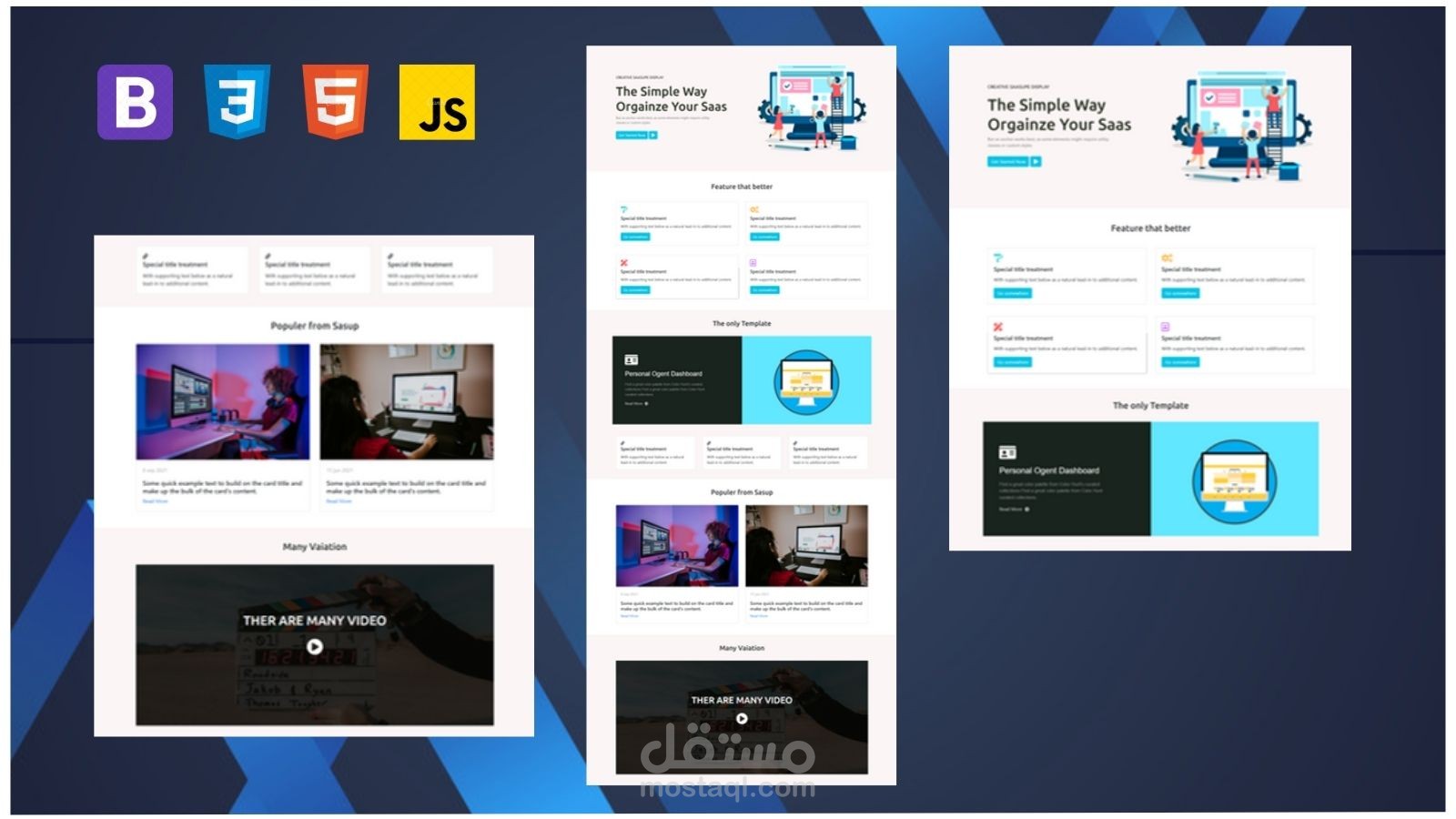تصميم موقع الكتروني احترافي يستخدم كمدونة شخصية، باستخدام اللغات HTML5, CSS3, JS, Bootstrap