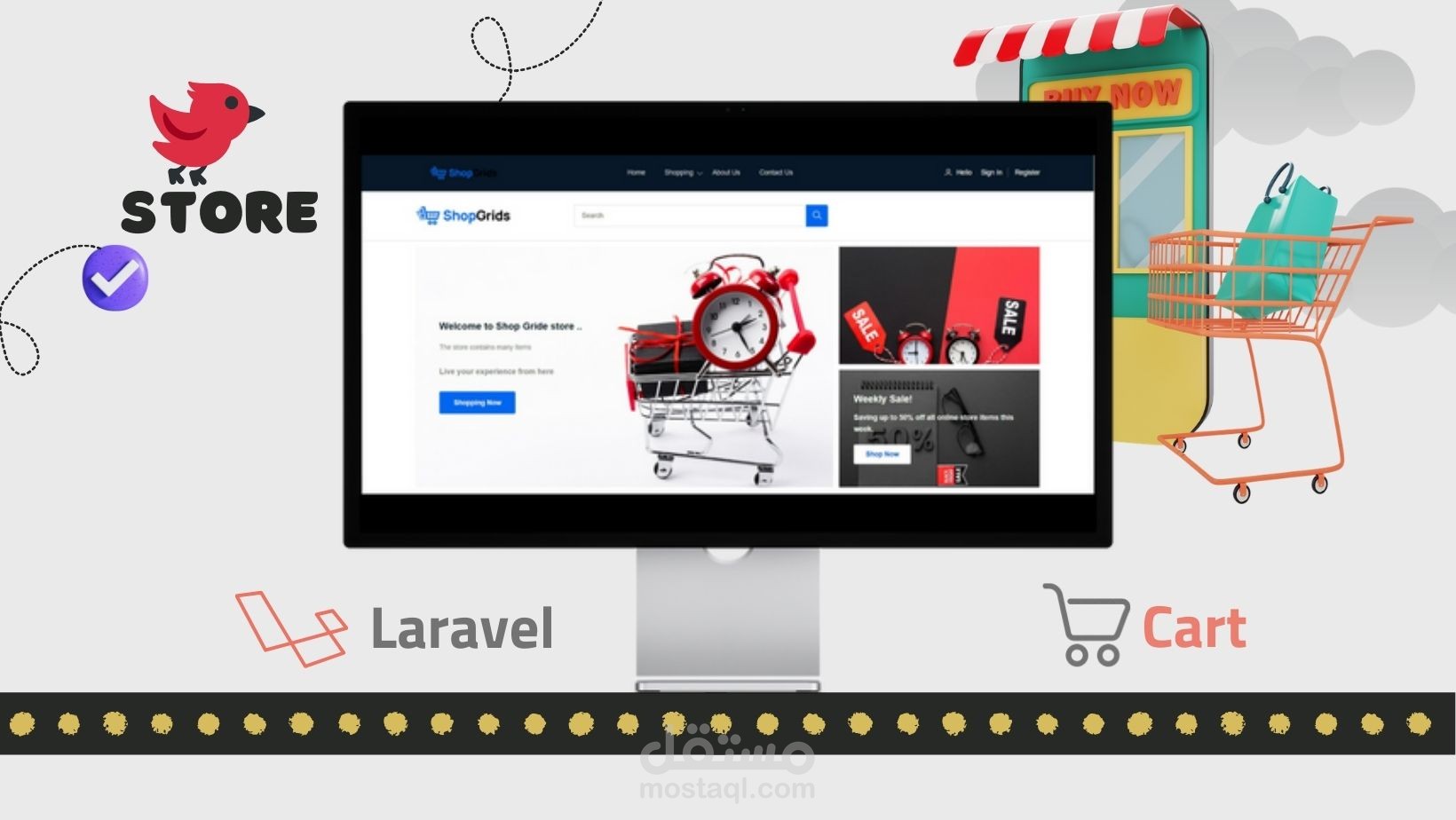 برمجة وتطوير متجر الكتروني احترافي بشكل كامل Full-stack، باستخدام التقنيات البرمجية Bootstrap - JS - PHP Laravel - jQuery