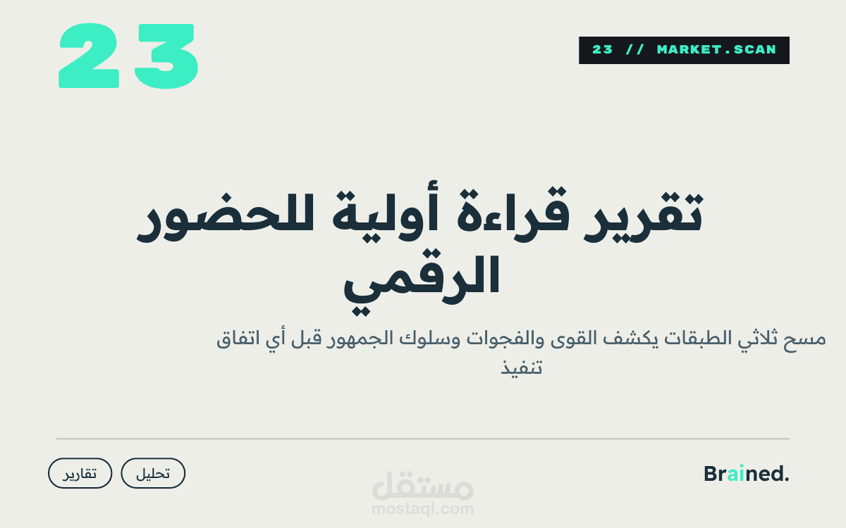 تقرير قراءة أولية لبراند سعودي يمسح الحضور الرقمي بثلاث طبقات (أدوات، تحقق بشري، خرائط ومراجعات) ويكشف القوى والفجوات