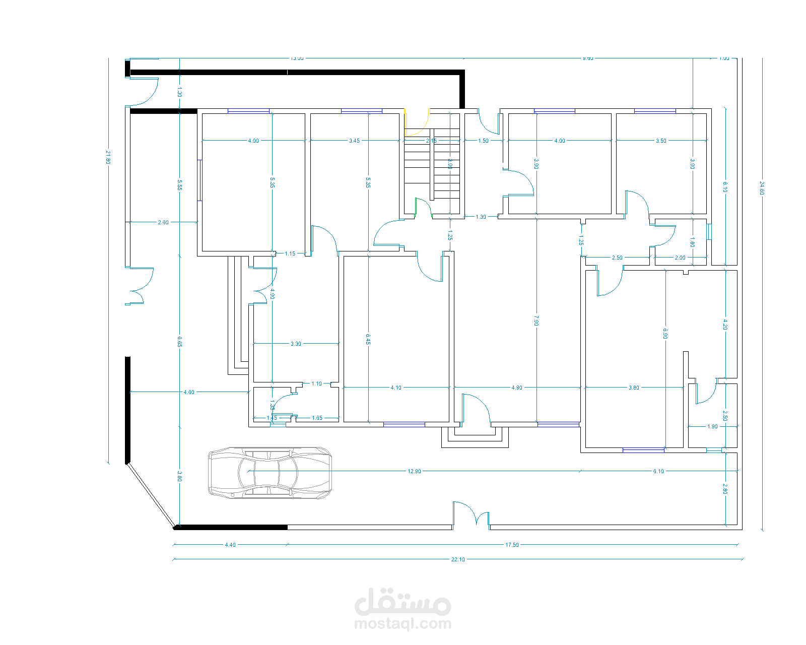 تصميم مخطط فيلا ارضية وشقق في الادوار العلوية