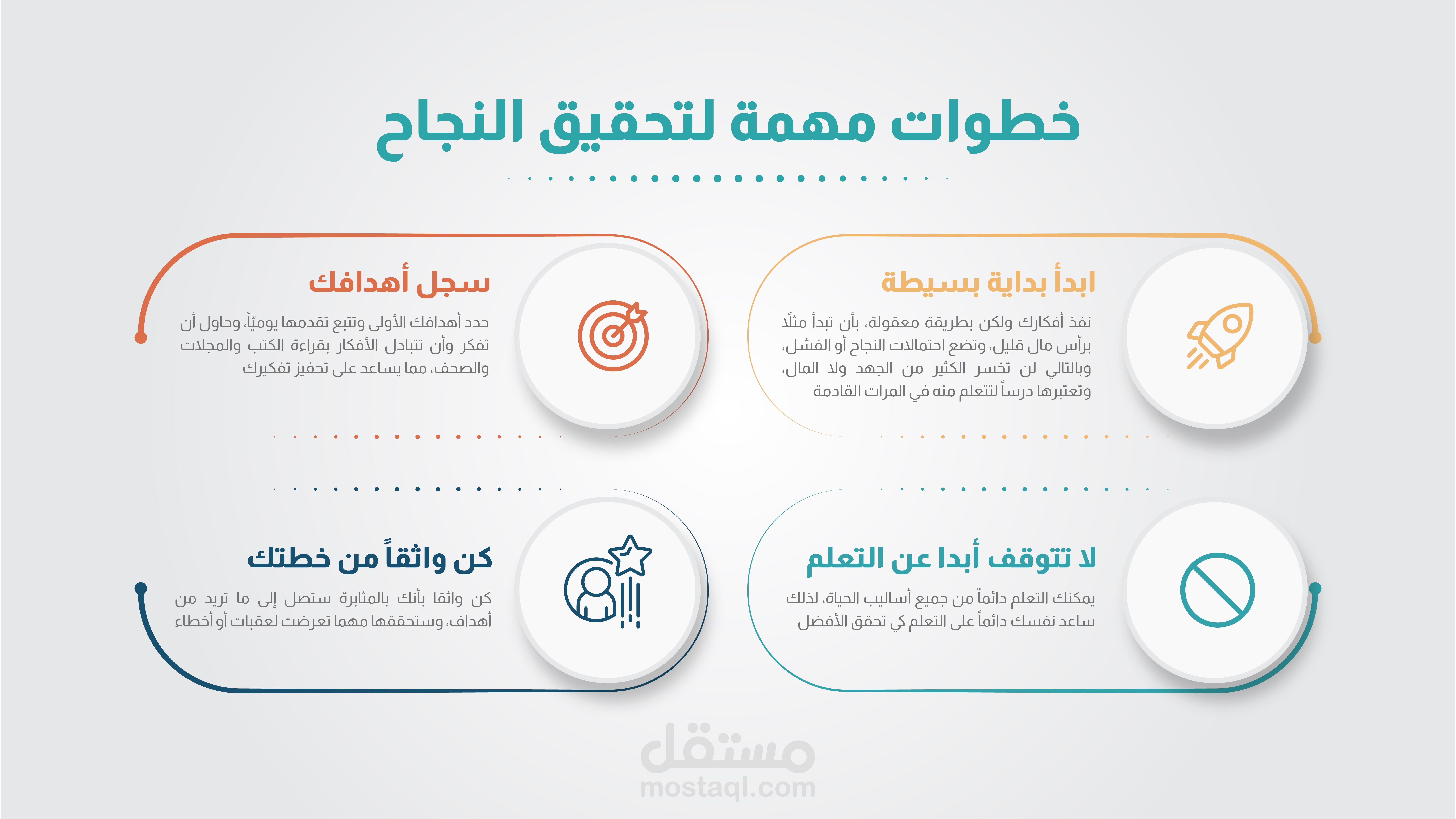 تصميم إنفو جرافيك لخطوات مهمة لتحقيق النجاح