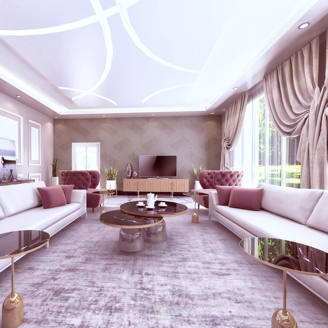 تصميم صالة داخلي مودرن + غرفة طعام