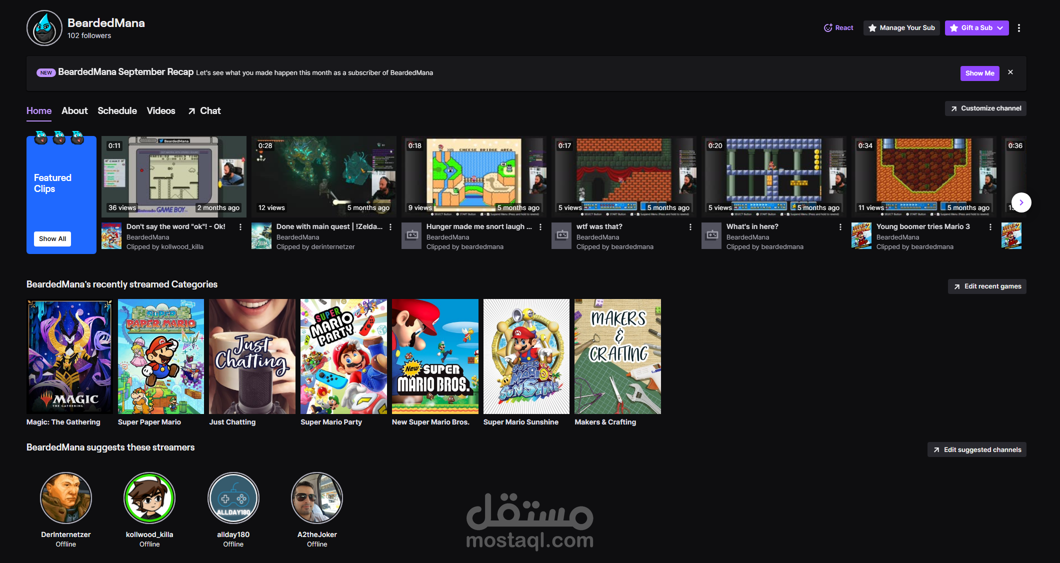 قناة تويتش Twitch إنجليزية باسم BeardedMana