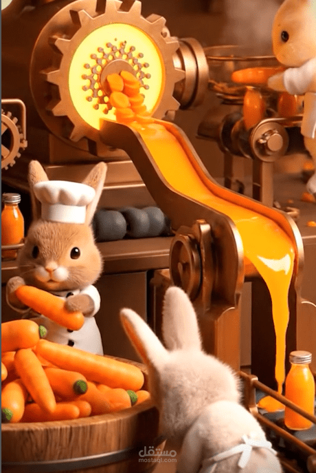 فيديو AI كرتوني داخل مصنع بأسلوب سينمائي